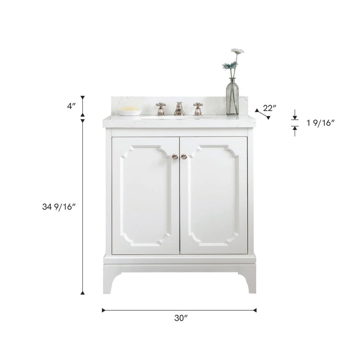 Kingston Queen QU30QZ05PW - 30 in. x 22 in. Bathroom Vanity Quartz Carrara Top, Pure White