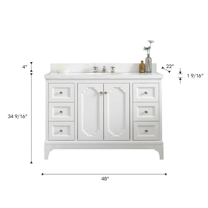 Kingston Queen QU48QZ05PW - 48 in. x 22 in. Bathroom Vanity Quartz Carrara Top and White Ceramic Basins, Pure White