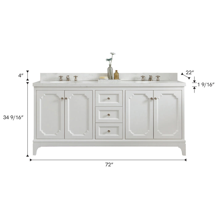 Kingston Queen QU72QZ05PW - 72 in. x 22 in. Bathroom Vanity Quartz Carrara Top and White Ceramic Basins, Pure White