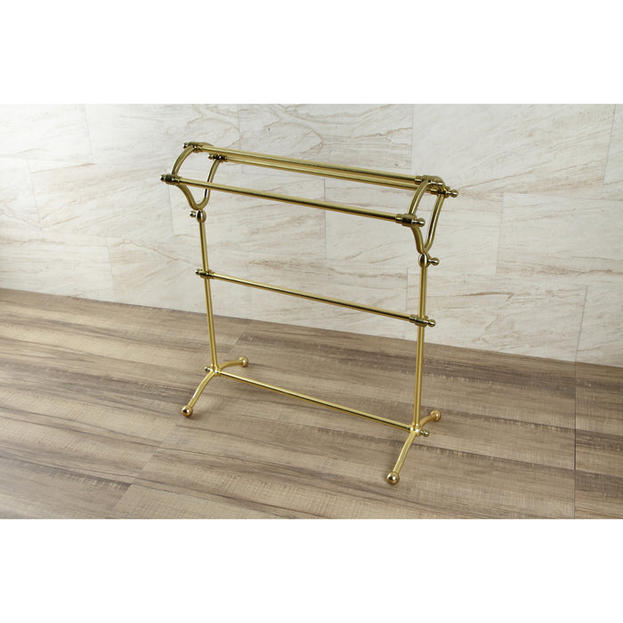Kingston Heirloom SCC2287 - Edenscape 33-3/8 Inch Freestanding Pedestal 3-Tier Y-Type Towel Rack, Brushed Brass