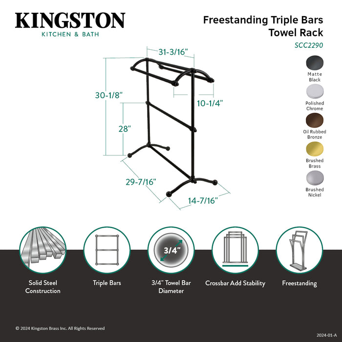 Kingston Heirloom SCC2297 - Edenscape 30-Inch Freestanding Pedestal 4-Tier Towel Rack, Brushed Brass