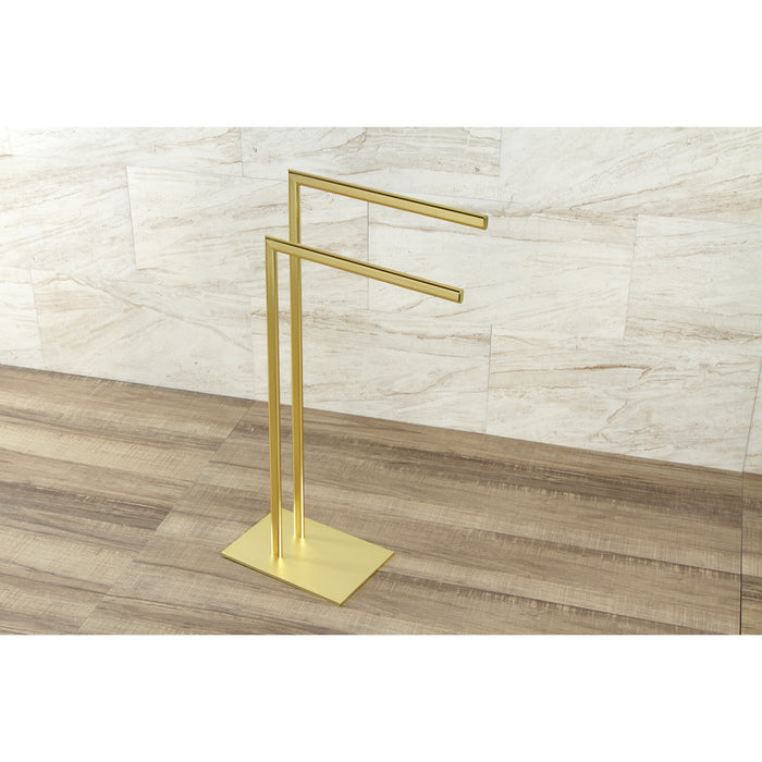Kingston Sona SCC3097 - Edenscape 31-3/4 Inch Freestanding Pedestal Dual Towel Rack, Brushed Brass