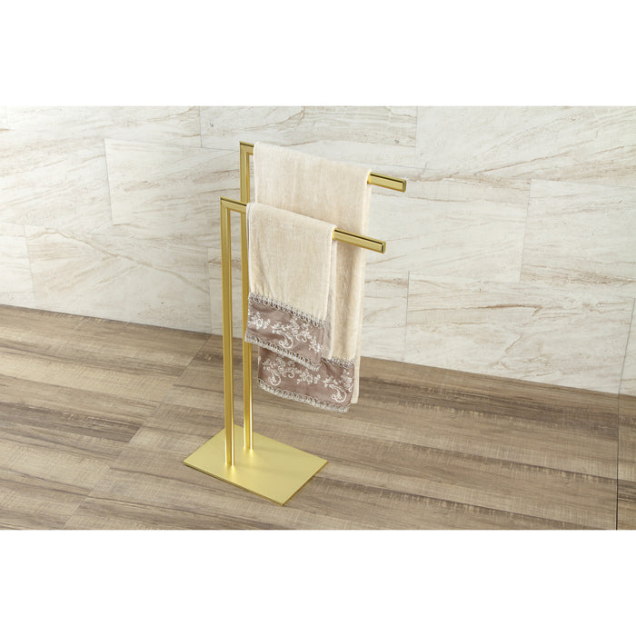 Kingston Sona SCC3097 - Edenscape 31-3/4 Inch Freestanding Pedestal Dual Towel Rack, Brushed Brass