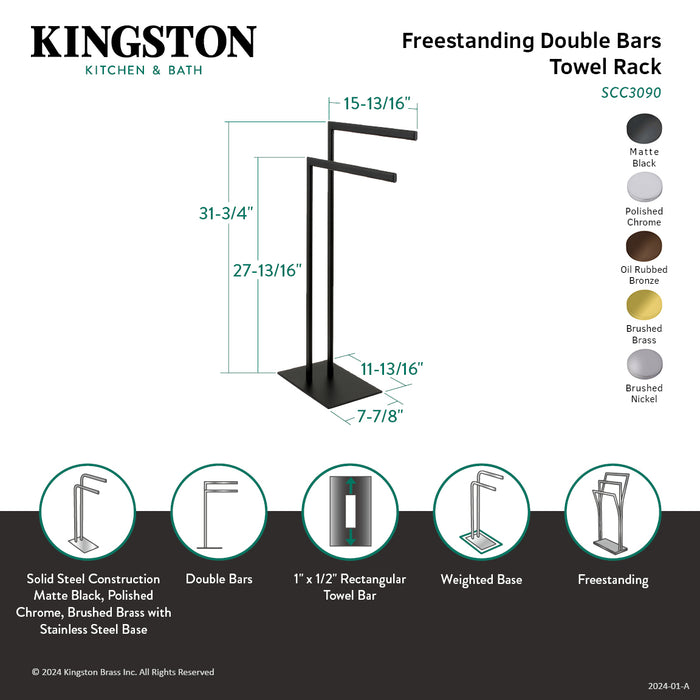 Kingston Sona SCC3098 - Edenscape 31-3/4 Inch Freestanding Pedestal Dual Towel Rack, Brushed Nickel