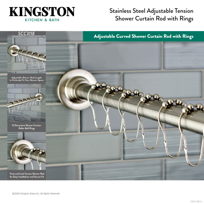 Kingston Edenscape SCC3118 60-Inch to 72-Inch Adjustable Shower Curtain Rod with Rings, Brushed Nickel