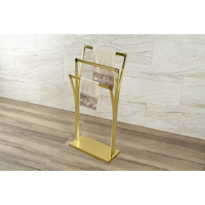 Kingston Sona SCC3307 - Edenscape 34-7/16 Inch Freestanding Pedestal 3-Tier Y-Style Towel Rack, Brushed Brass