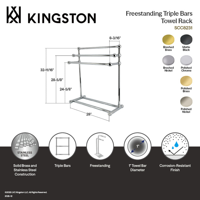 Kingston Tulare SCC8238 - Maximilien 28-Inch Freestanding Pedestal 3-Tier Towel Rack, Brushed Nickel