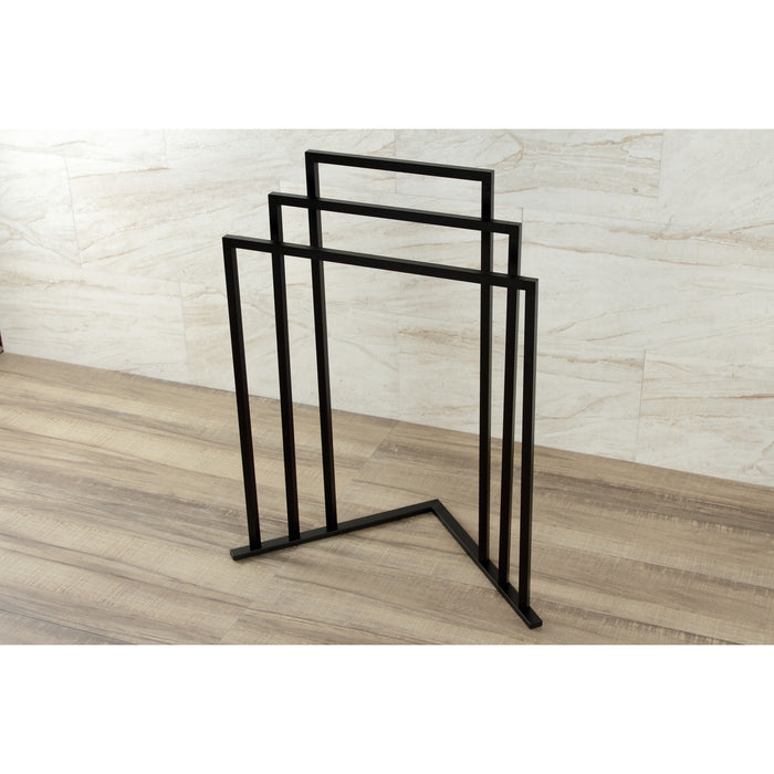 Kingston Sona SCC8270 - Edenscape 32-15/16 Inch Freestanding Pedestal 3-Tier L-Shaped Corner Towel Rack, Matte Black