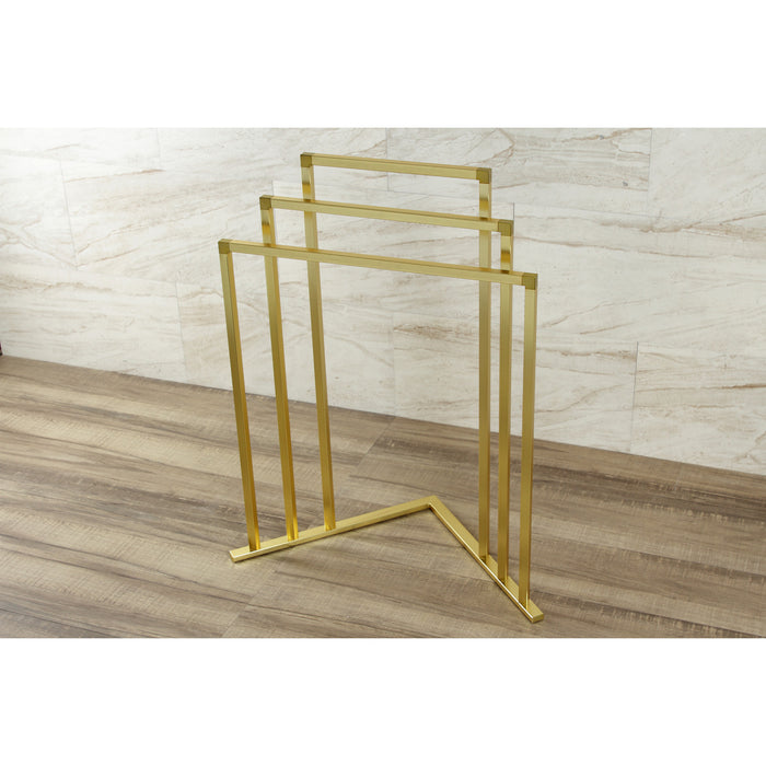 Kingston Sona SCC8277 - Edenscape 32-15/16 Inch Freestanding Pedestal 3-Tier L-Shaped Corner Towel Rack, Brushed Brass