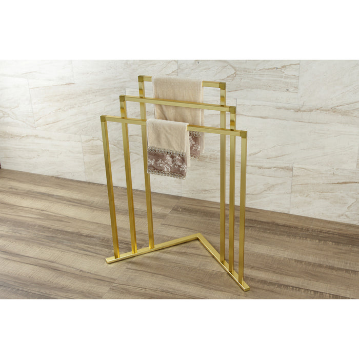 Kingston Sona SCC8277 - Edenscape 32-15/16 Inch Freestanding Pedestal 3-Tier L-Shaped Corner Towel Rack, Brushed Brass