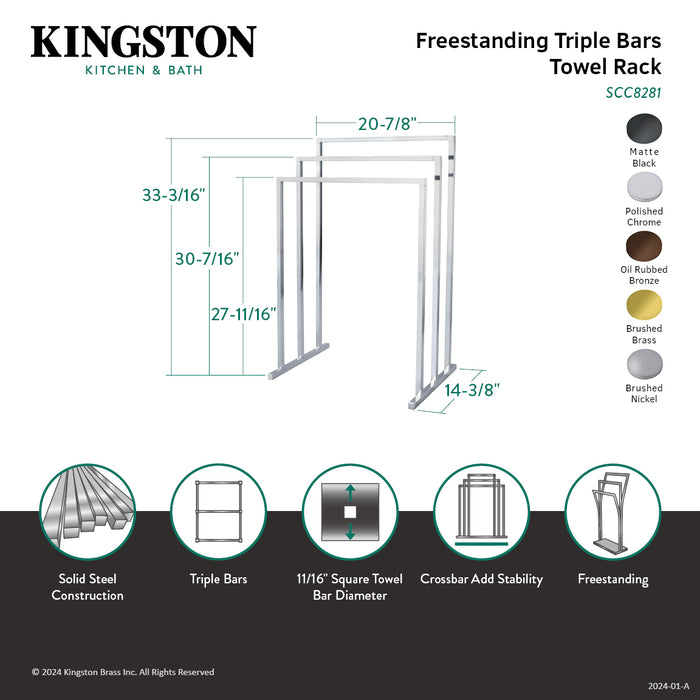 Kingston Sona SCC8288 - Edenscape 33-3/16 Inch Freestanding Pedestal 3-Tier Towel Rack, Brushed Nickel