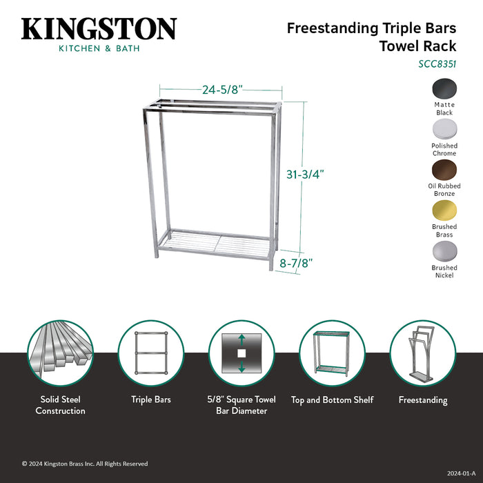 Kingston Sona SCC8357 - Edenscape 31-3/4 Inch Freestanding Pedestal 3-Tier Towel Rack, Brushed Brass