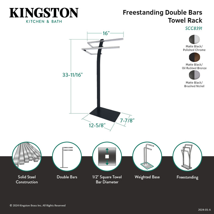 Kingston Sona SCC8391 - Edenscape 33-11/16 Inch Freestanding Pedestal 2-Tier Towel Rack, Matte Black/Polished Chrome