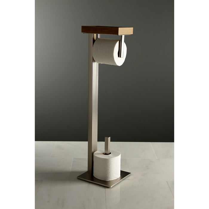 Brushed Nickel Free Standing Toilet Paper Holder Stand With Storage Reserves - Holds 5 Mega