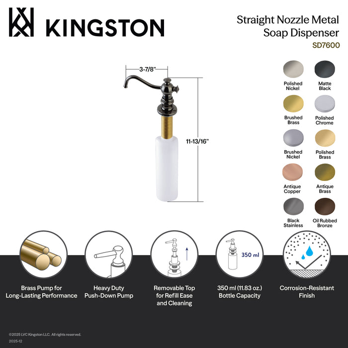 Kingston Heirloom SD7600 - Vintage Victorian Spout Metal Soap Dispenser, Black Stainless Steel