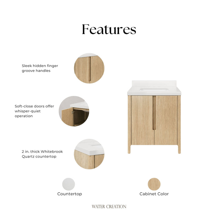 Kingston Sequoia SE30QZ00CL - 30 in. x 22 in. Bathroom Vanity Single Sink with White Quartz Top, Casa Latte
