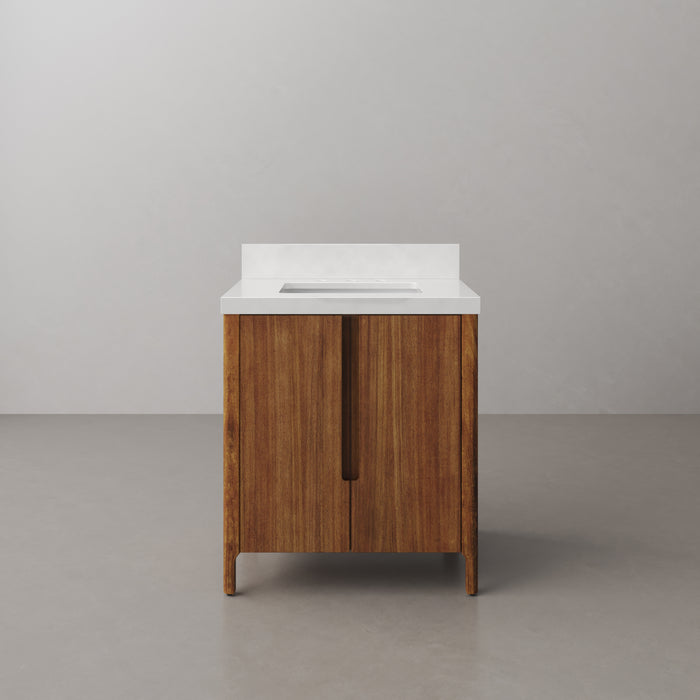 Kingston Sequoia SE30QZ00MW - 30 in. x 22 in. Bathroom Vanity Single Sink with White Brook Quartz Top, Mango Wood