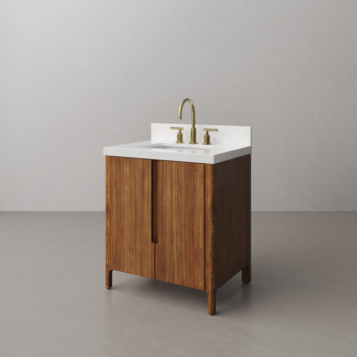 Kingston Sequoia SE30QZ00MW - 30 in. x 22 in. Bathroom Vanity Single Sink with White Brook Quartz Top, Mango Wood