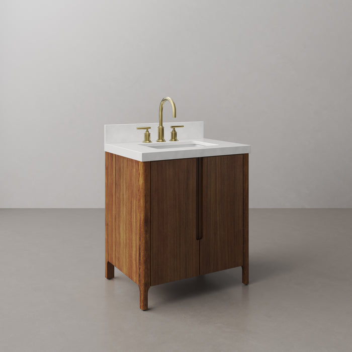 Kingston Sequoia SE30QZ00MW - 30 in. x 22 in. Bathroom Vanity Single Sink with White Brook Quartz Top, Mango Wood