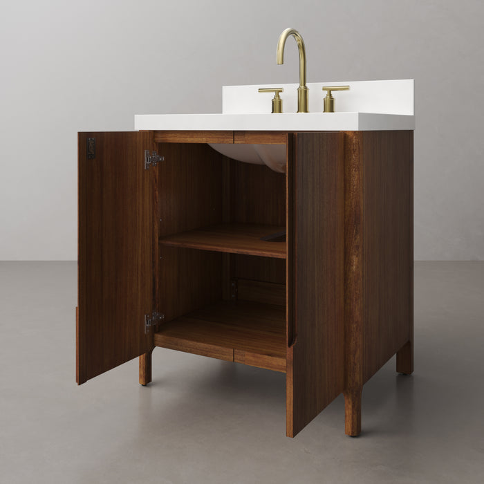 Kingston Sequoia SE30QZ00MW - 30 in. x 22 in. Bathroom Vanity Single Sink with White Brook Quartz Top, Mango Wood