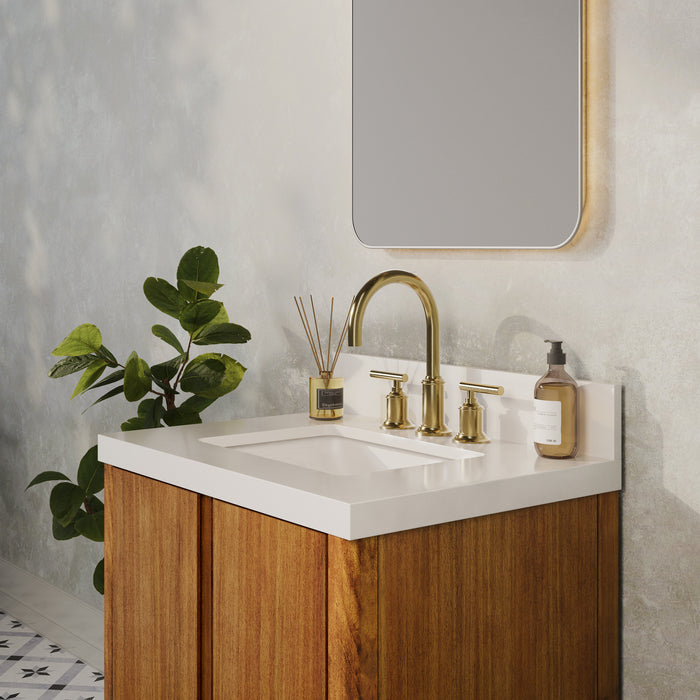 Kingston Sequoia SE30QZ00MW - 30 in. x 22 in. Bathroom Vanity Single Sink with White Brook Quartz Top, Mango Wood