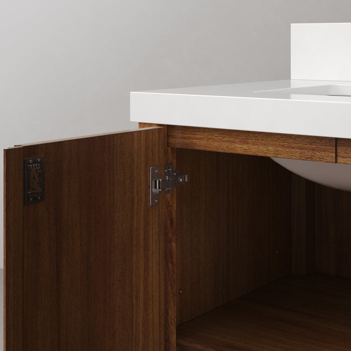 Kingston Sequoia SE30QZ00MW - 30 in. x 22 in. Bathroom Vanity Single Sink with White Brook Quartz Top, Mango Wood