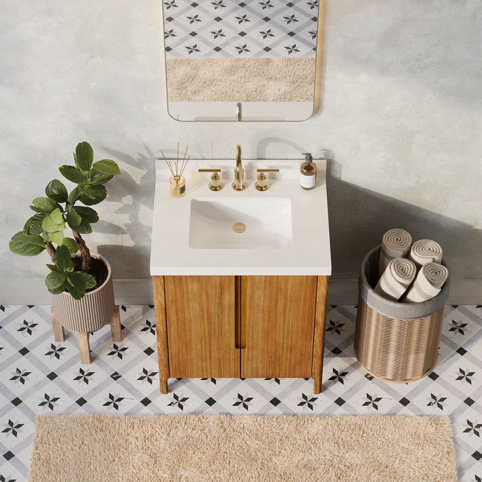 Kingston Sequoia SE30QZ00MW - 30 in. x 22 in. Bathroom Vanity Single Sink with White Brook Quartz Top, Mango Wood