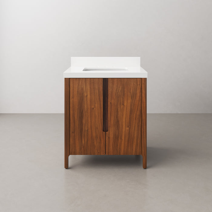 Kingston Sequoia SE30QZ00NJ - 30 in. x 22 in. Bathroom Vanity Single Sink with Whitebrook Quartz Top, Noir Juglans
