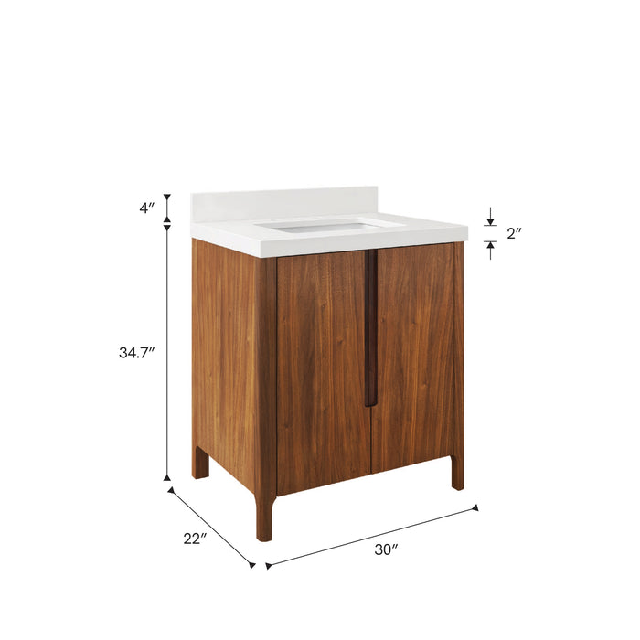 Kingston Sequoia SE30QZ00NJ - 30 in. x 22 in. Bathroom Vanity Single Sink with Whitebrook Quartz Top, Noir Juglans