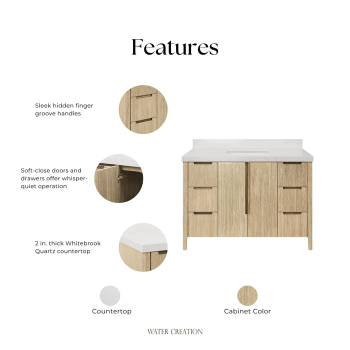 Kingston Sequoia SE48QZ00CL - 48 in. x 22 in. Bathroom Vanity Single Sink with White Quartz Top, Casa Latte