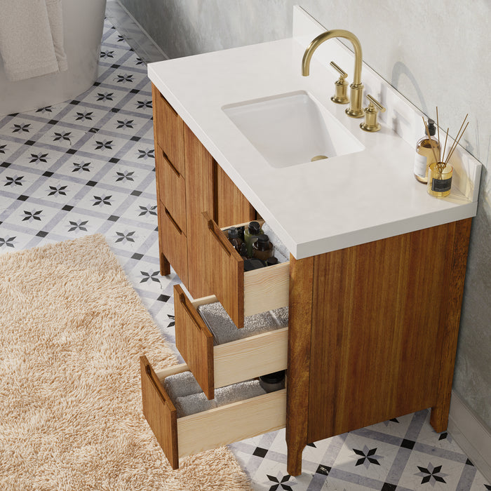 Kingston Sequoia SE48QZ00MW - 48 in. x 22 in. Bathroom Vanity Single Sink with White Quartz Top, Mango Wood