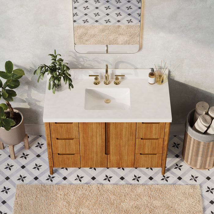 Kingston Sequoia SE48QZ00MW - 48 in. x 22 in. Bathroom Vanity Single Sink with White Quartz Top, Mango Wood