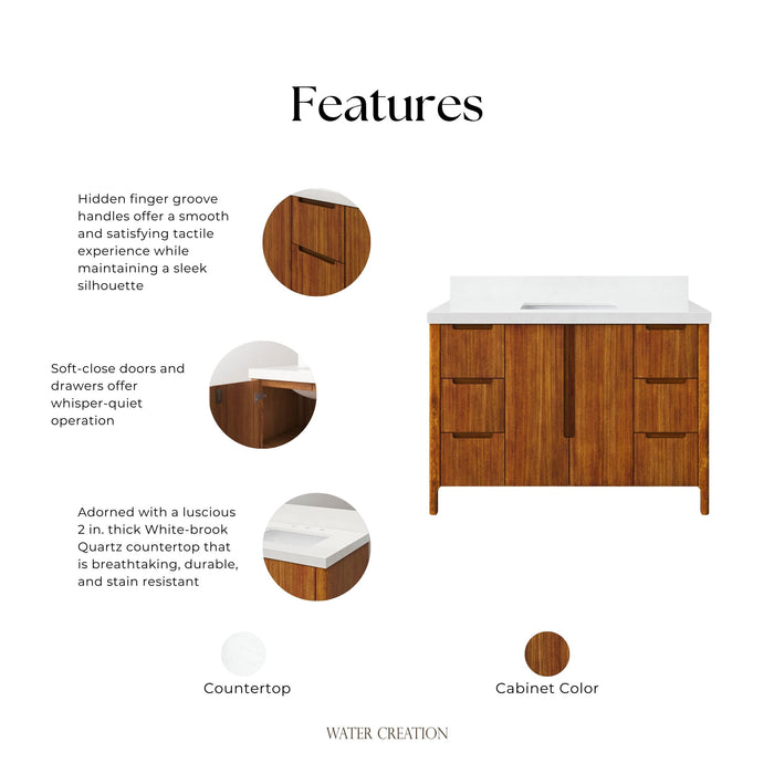 Kingston Sequoia SE48QZ00MW - 48 in. x 22 in. Bathroom Vanity Single Sink with White Quartz Top, Mango Wood