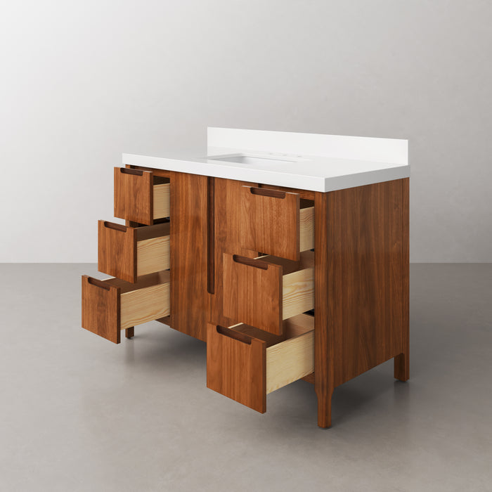 Kingston Sequoia SE48QZ00NJ - 48 in. x 22 in. Bathroom Vanity Single Sink with White Quartz Top, Noir Juglans