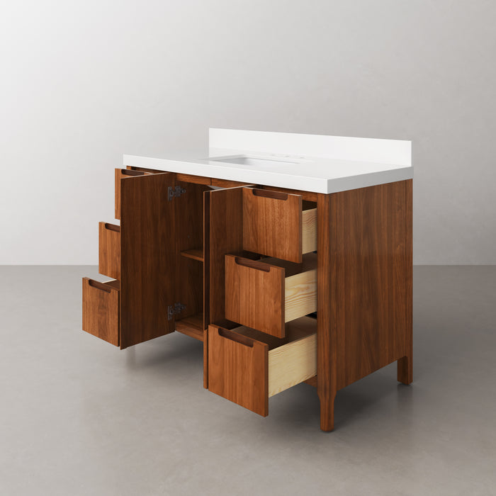 Kingston Sequoia SE48QZ00NJ - 48 in. x 22 in. Bathroom Vanity Single Sink with White Quartz Top, Noir Juglans