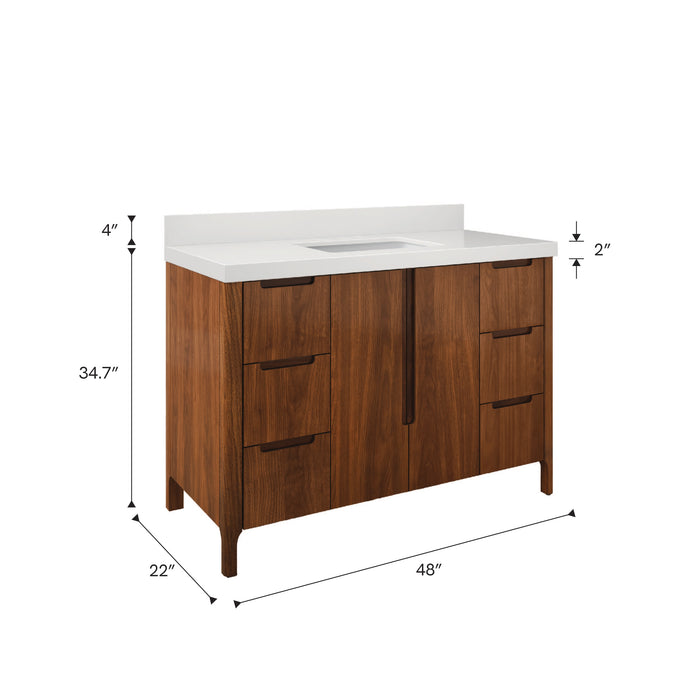 Kingston Sequoia SE48QZ00NJ - 48 in. x 22 in. Bathroom Vanity Single Sink with White Quartz Top, Noir Juglans
