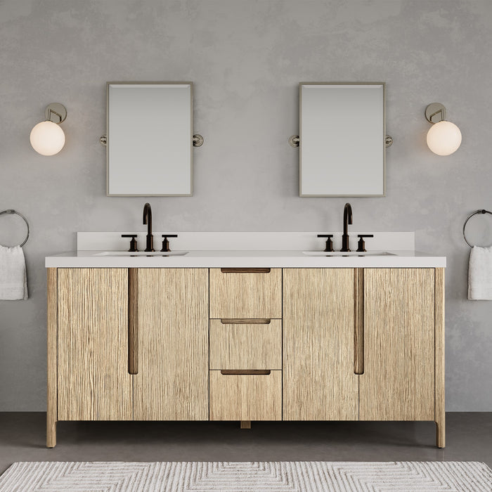 Kingston Sequoia SE72QZ00CL - 72 in. x 22 in. Bathroom Vanity Double Sink with White Quartz Top, Casa Latte