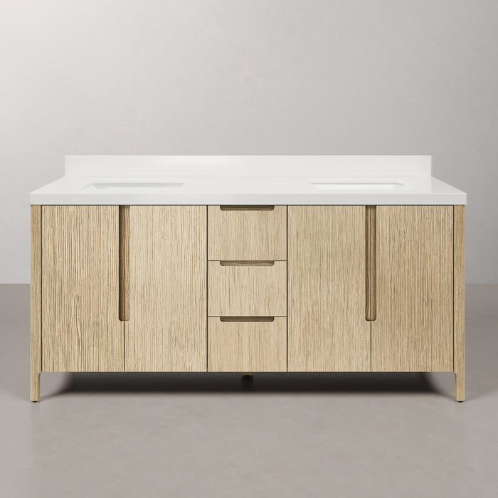 Kingston Sequoia SE72QZ00CL - 72 in. x 22 in. Bathroom Vanity Double Sink with White Quartz Top, Casa Latte