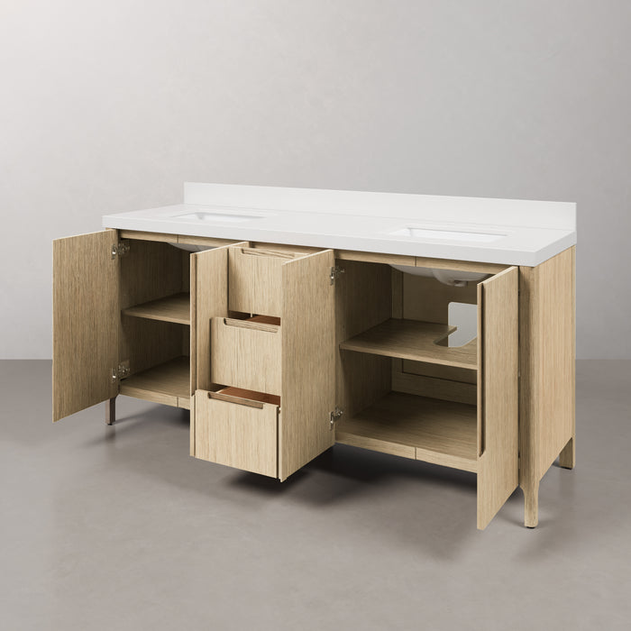 Kingston Sequoia SE72QZ00CL - 72 in. x 22 in. Bathroom Vanity Double Sink with White Quartz Top, Casa Latte