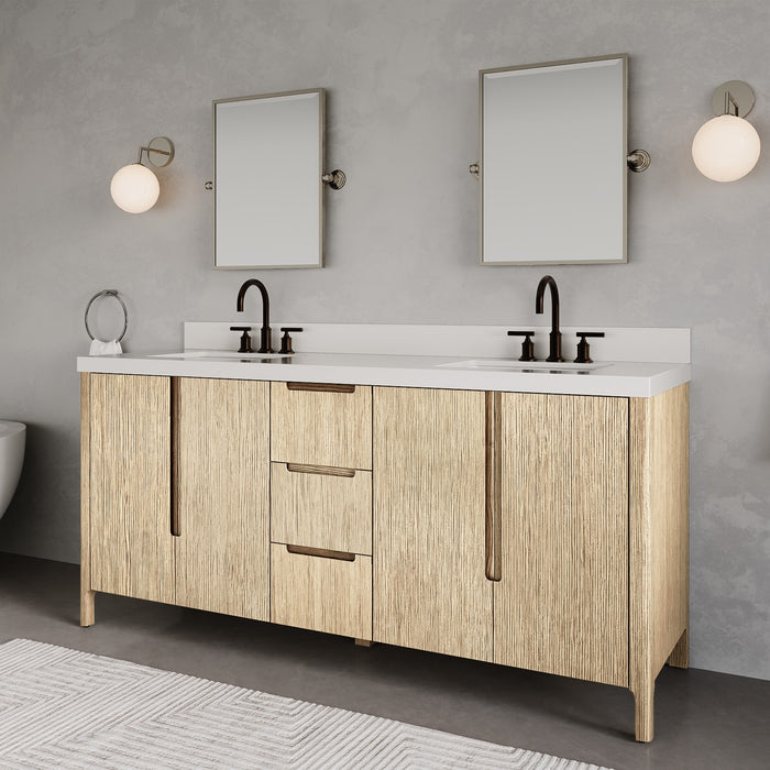Kingston Sequoia SE72QZ00CL - 72 in. x 22 in. Bathroom Vanity Double Sink with White Quartz Top, Casa Latte
