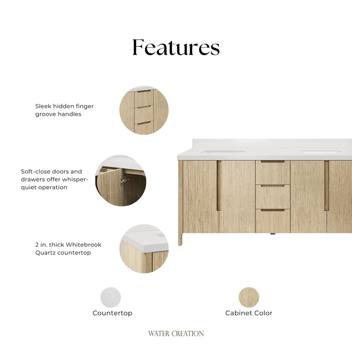 Kingston Sequoia SE72QZ00CL - 72 in. x 22 in. Bathroom Vanity Double Sink with White Quartz Top, Casa Latte