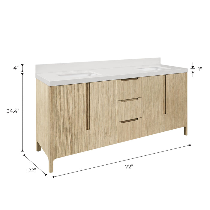 Kingston Sequoia SE72QZ00CL - 72 in. x 22 in. Bathroom Vanity Double Sink with White Quartz Top, Casa Latte