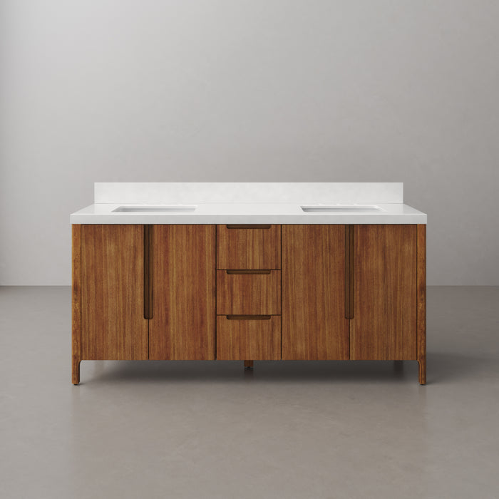 Kingston Sequoia SE72QZ00MW - 72 in. x 22 in. Bathroom Vanity Double Sink with White Quartz Top, Mango Wood