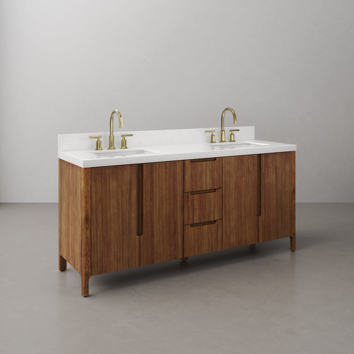 Kingston Sequoia SE72QZ00MW - 72 in. x 22 in. Bathroom Vanity Double Sink with White Quartz Top, Mango Wood
