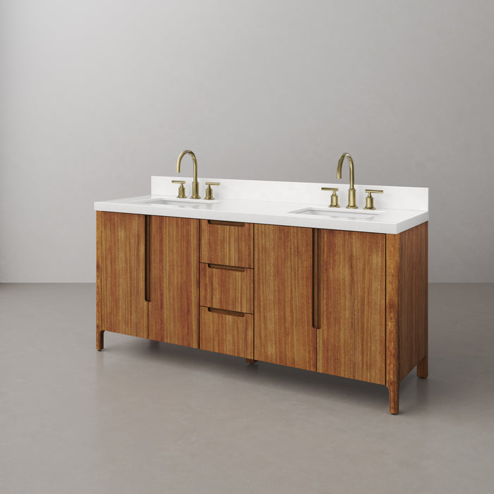 Kingston Sequoia SE72QZ00MW - 72 in. x 22 in. Bathroom Vanity Double Sink with White Quartz Top, Mango Wood