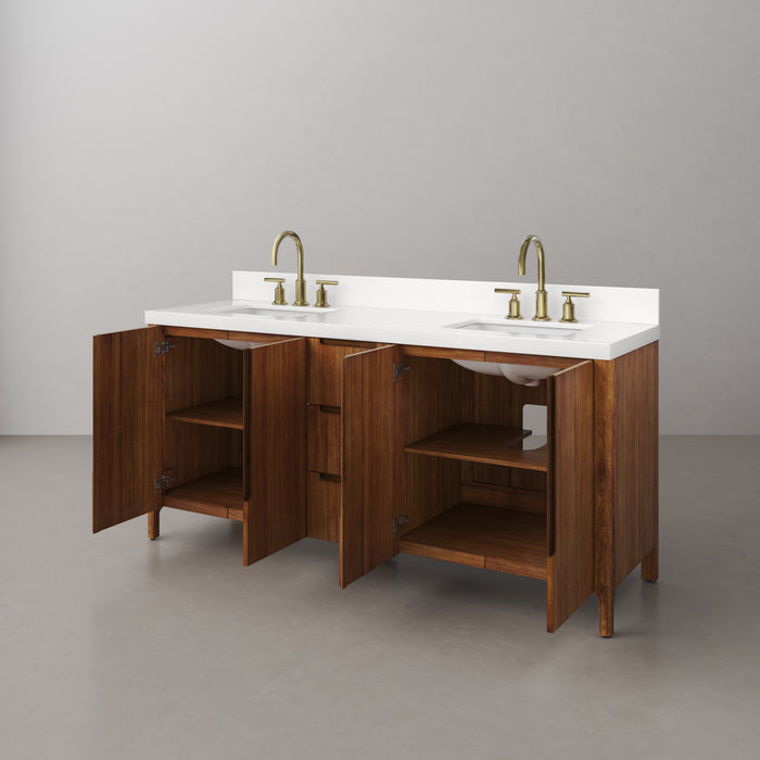 Kingston Sequoia SE72QZ00MW - 72 in. x 22 in. Bathroom Vanity Double Sink with White Quartz Top, Mango Wood