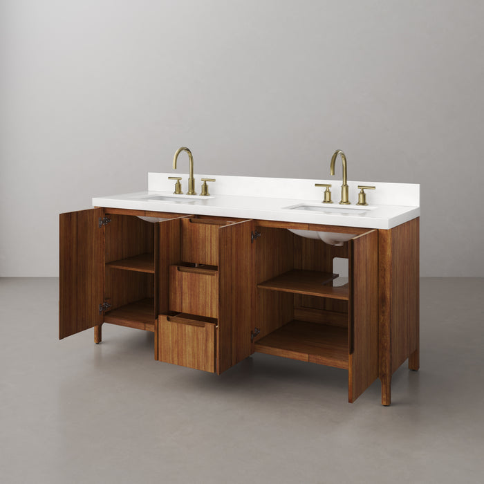 Kingston Sequoia SE72QZ00MW - 72 in. x 22 in. Bathroom Vanity Double Sink with White Quartz Top, Mango Wood