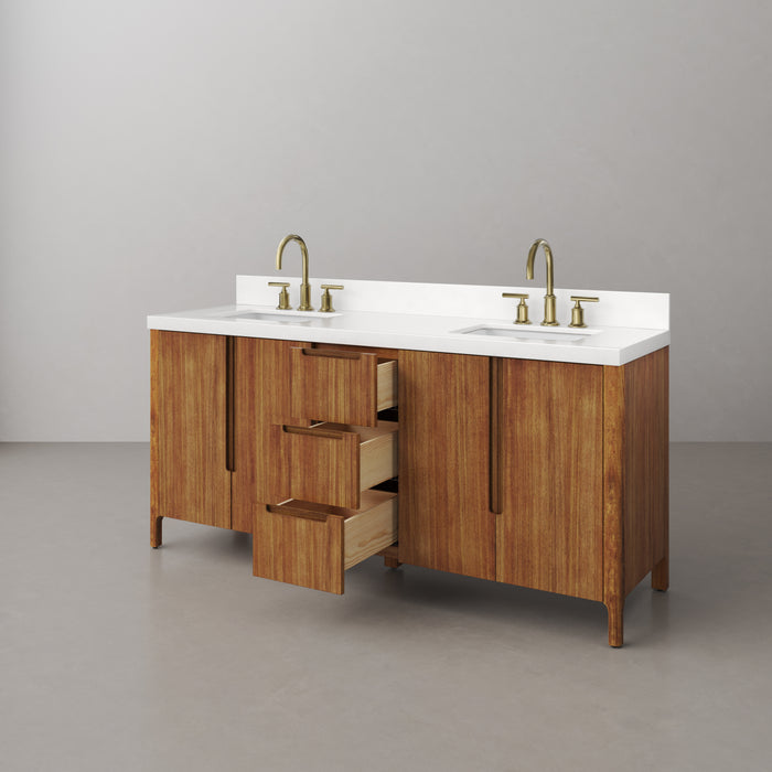 Kingston Sequoia SE72QZ00MW - 72 in. x 22 in. Bathroom Vanity Double Sink with White Quartz Top, Mango Wood