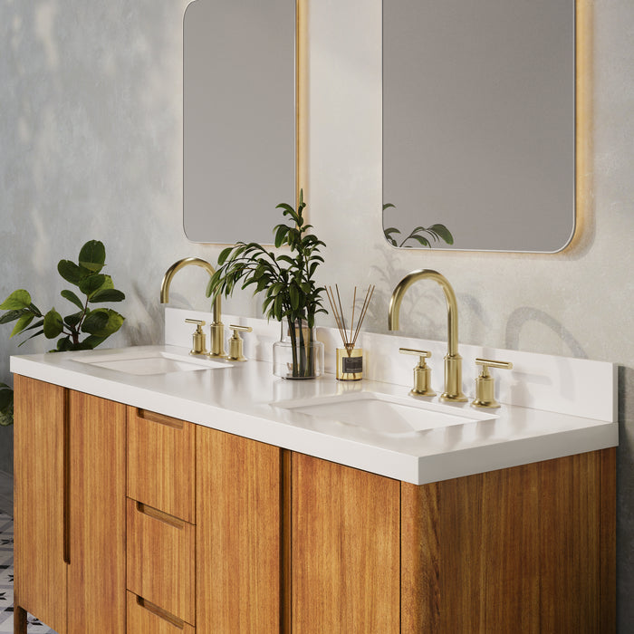 Kingston Sequoia SE72QZ00MW - 72 in. x 22 in. Bathroom Vanity Double Sink with White Quartz Top, Mango Wood