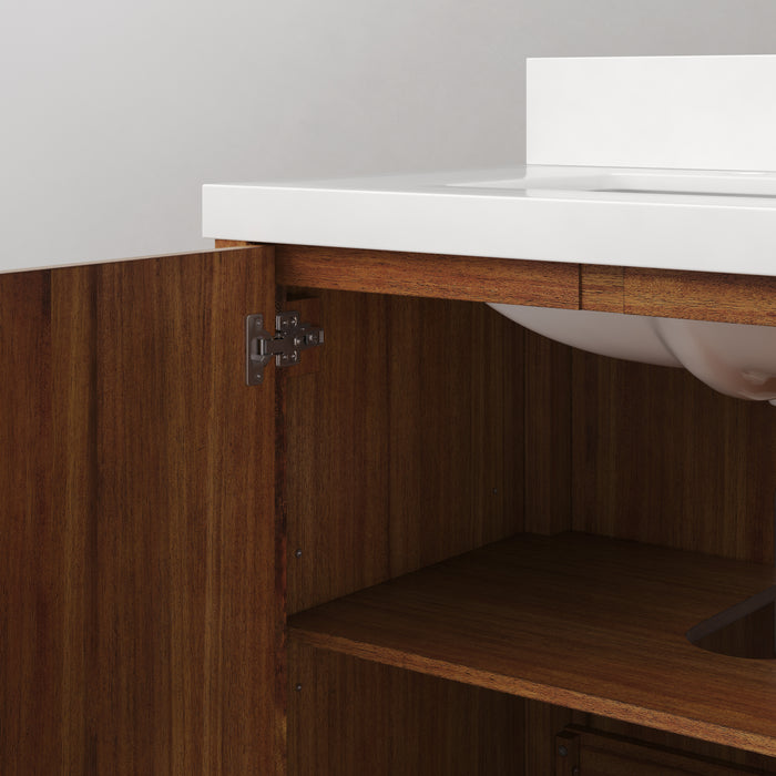 Kingston Sequoia SE72QZ00MW - 72 in. x 22 in. Bathroom Vanity Double Sink with White Quartz Top, Mango Wood
